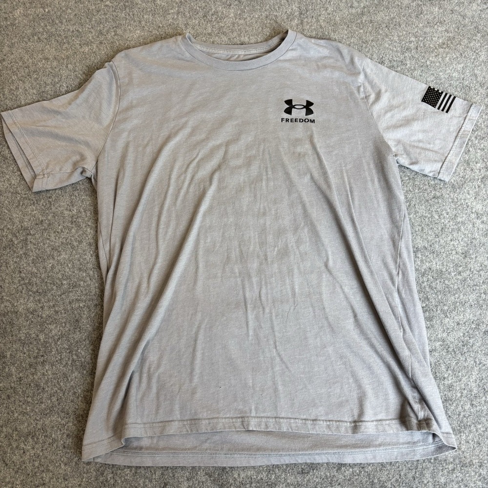 Under Armour Freedom Mens Shirt Gray Short Sleeve Xl Loose Fit Logo Graphic